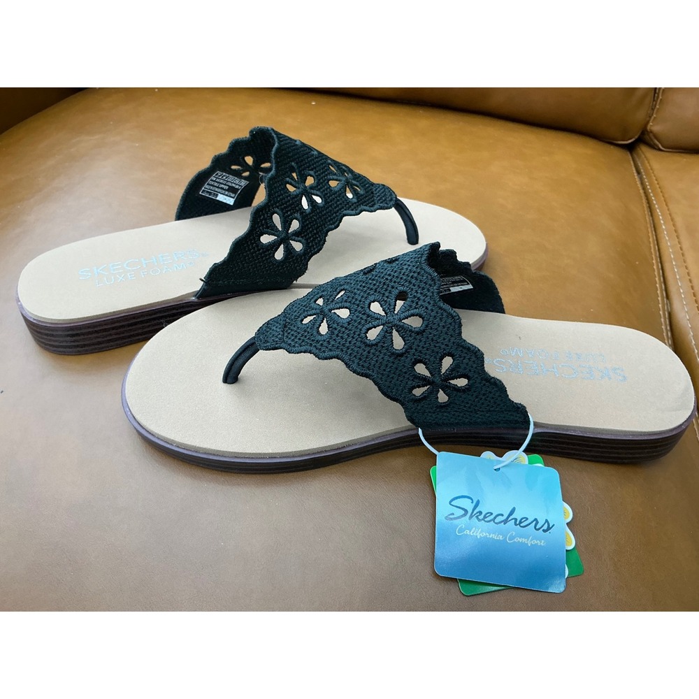 Skechers Summer Cove-Breeze Sandals Women Size 7 BlackNew Floral Luxe Foam Thong - Picture 6 of 9